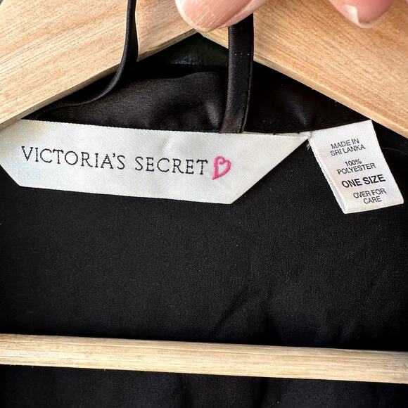 VTG Victoria's Secret One Size Vintage 1990's Black Satin Kimono with Tie Belt - Picture 5 of 5